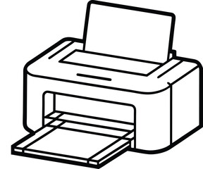 Aufkleber - A simple line drawing of a printer with a paper tray. The printer features a flat top where paper is loaded, and it has a small opening from which printed pages emerge. The design is minimalist.
