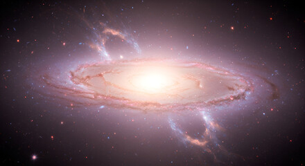 Wall Mural - Spiral galaxy with bright center and swirling arms against a backdrop of stars