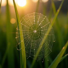 Wall Mural - spider web with dew drops