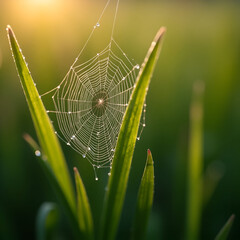 Wall Mural - spider web with dew drops