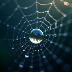 Wall Mural - spider web with dew drops