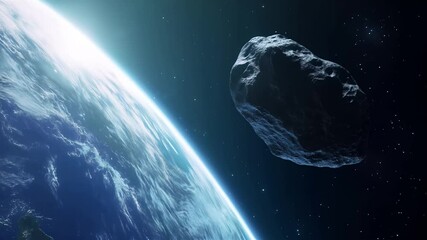 Wall Mural - A large asteroid drifts near Earth bathed in soft sunlight presenting a cosmic ballet in the vastness of space