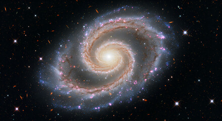 Wall Mural - Spiral galaxy with swirling arms, vibrant colors, and countless stars against a dark backdrop