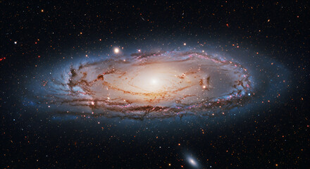 Wall Mural - Spiral galaxy with vibrant colors and details, set against a dark, star-studded backdrop.  Vastness of space