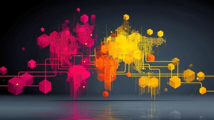 Poster - 3D Pixelated Global Trade Network, an intricate map showcasing trade routes and currency flows, set against a minimalist background with a clean, simple aesthetic.