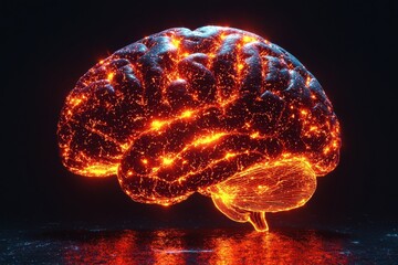 Poster - 3D depiction of a glowing human brain with neural activity