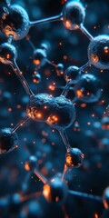 Poster - Luminous Blue Molecular Structure With Nodes And Energy Pathways, Nodes, Energy, Biology