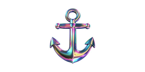 Poster - Colorful Iridescent Anchor Symbol. Nautical Theme And Maritime Design Concept Isolated On Transparent Background