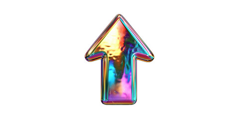 Poster - Colorful Iridescent Arrow Pointing Upwards. Symbol Of Growth And Progress Isolated On Transparent Background