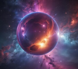 floating luminescent sphere in vibrant nebula , purple, celestial