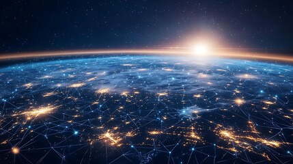 Wall Mural - planet earth in space , binary code technology , glowing sphere on black background