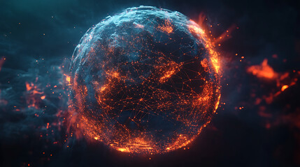 Wall Mural - planet earth in space , binary code technology , glowing sphere on black background