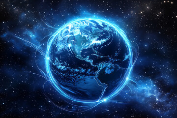 Wall Mural - planet earth in space , binary code technology , glowing sphere on black background