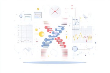 Leinwandbilder - Abstract Data Visualization with DNA Helix and Graph Elements