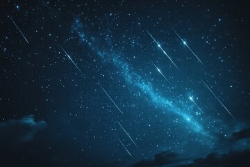 night sky display features dramatic meteor shower over tranquil landscape