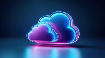 Fototapete - Vibrant neon cloud design glowing against a dark backdrop.
