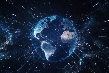 Wall Mural - planet earth in space , binary code technology , glowing sphere on black background