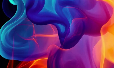 Fototapete - Vibrant swirls of smoke and fire create an abstract composition, showcasing a blend of colors like orange, blue, and red, with dynamic movement and fluid patterns.
