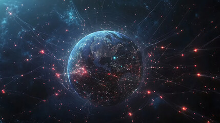 Wall Mural - planet earth in space , binary code technology , glowing sphere on black background