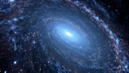 Dramatic view of a swirling galaxy with vibrant blue hues and countless stars, cosmic celestial animation ideal for space exploration