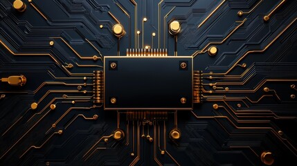 Poster - Close-up of a black and gold circuit board with intricate designs and connections.