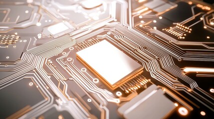 Poster - Abstract close-up of a circuit board, showcasing intricate details and glowing connections.