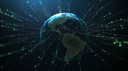Wall Mural - planet earth in space , binary code technology , glowing sphere on black background