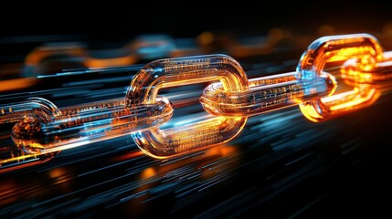 Poster - Futuristic representation of a glowing digital chain symbolizing connectivity and technology.