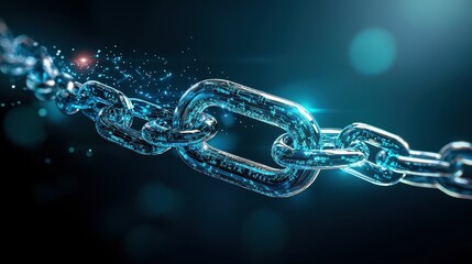 Poster - Futuristic digital chain link glowing against a dark background, symbolizing connectivity.