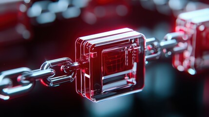 Poster - Abstract digital chain links in red and transparent colors, symbolizing connectivity.