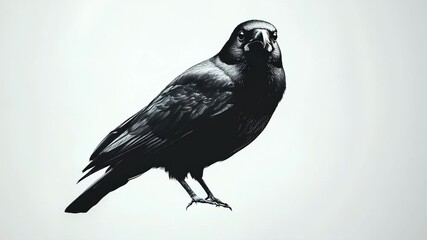 Poster - Black bird with geometric pattern on white background - artistic representation of a crow