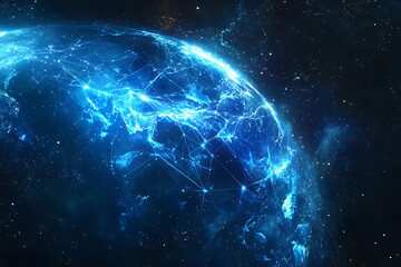 Wall Mural - planet earth in space , binary code technology , glowing sphere on black background