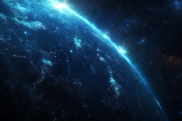 Wall Mural - planet earth in space , binary code technology , glowing sphere on black background