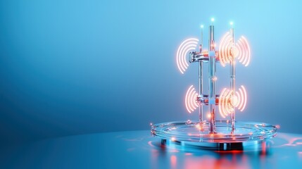 Poster - Abstract depiction of technology with glowing sound waves and metallic structures.