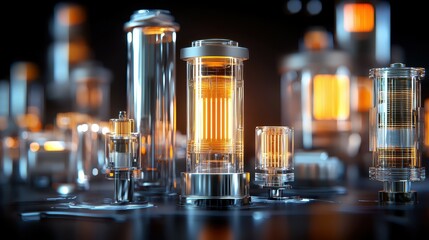 Poster - Abstract futuristic glass tubes glowing in warm orange tones, showcasing intricate design.