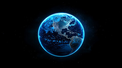 Wall Mural - planet earth in space , binary code technology , glowing sphere on black background