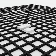 Poster - A black grid with white squares and two white rectangles on a white background perspective view