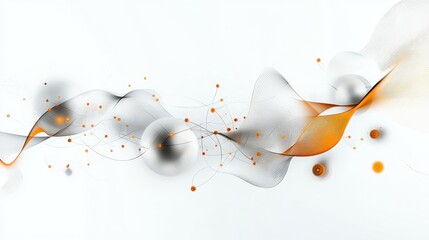 Poster - Abstract design featuring flowing waves and luminous spheres in orange and silver hues.