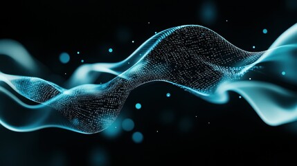 Fototapete - Abstract glowing waves of digital data in blue against a dark background.