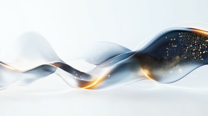 Poster - Abstract flowing wave design with blue and gold hues creating a dynamic visual effect.
