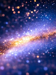 Wall Mural - A vibrant cosmic scene with a central band of bright, golden light surrounded by blue and purple hues, speckled with countless shimmering particles