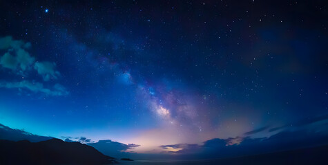 Wall Mural - panorama blue night sky milky way and star on dark background.universe filled, nebula and galaxy wit