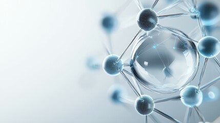 Poster - Abstract molecular structure showcasing interconnected atoms in soft blue tones.