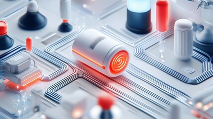 Poster - Futuristic abstract technology design with glowing elements and digital circuits.