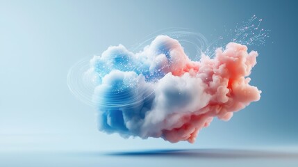 Poster - Abstract pink and blue cloud with swirling particles on a soft gradient background.