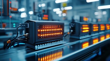 Poster - Close-up of modern electronic devices in a high-tech manufacturing facility.