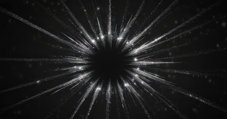 Wall Mural - Silver glitter starburst on black, festive twinkle effect, night, abstract, glitter