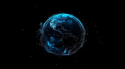 Wall Mural - planet earth in space , binary code technology , glowing sphere on black background