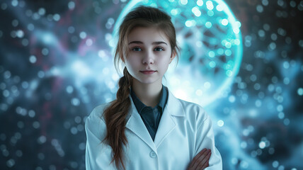 Leinwandbilder - This Young student in a lab coat stands confidently, exploring ai and its impact on education.