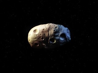 Wall Mural - asteroid with craters isolated on a black background. surface of the meteorite, dangerous cosmic sto